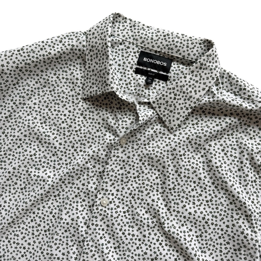 BONOBOS Men's Slim Fit White Floral Long Sleeve Shirt White 2XLT Casual Stretch